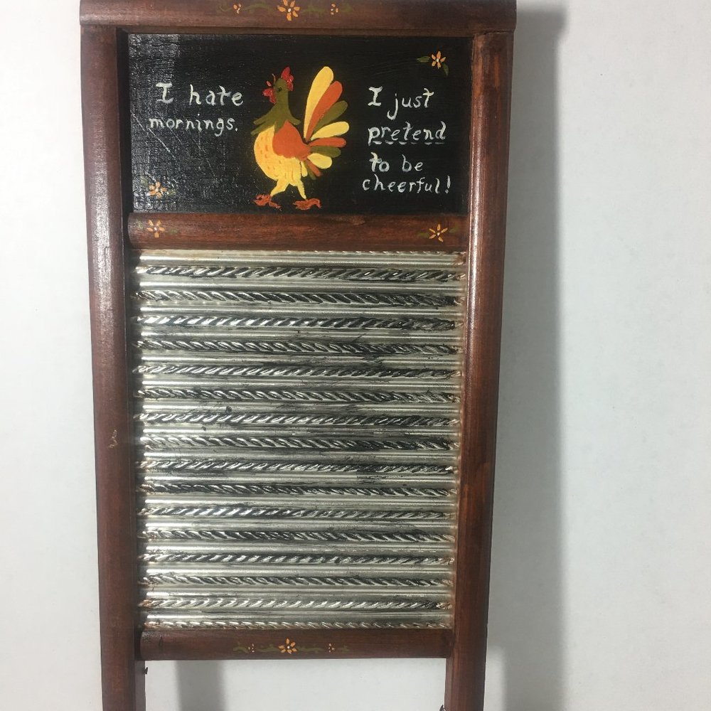 Small Old Wood & Metal Vintage Hand painted Washboard Folk Art Rustic Cabin Deco
